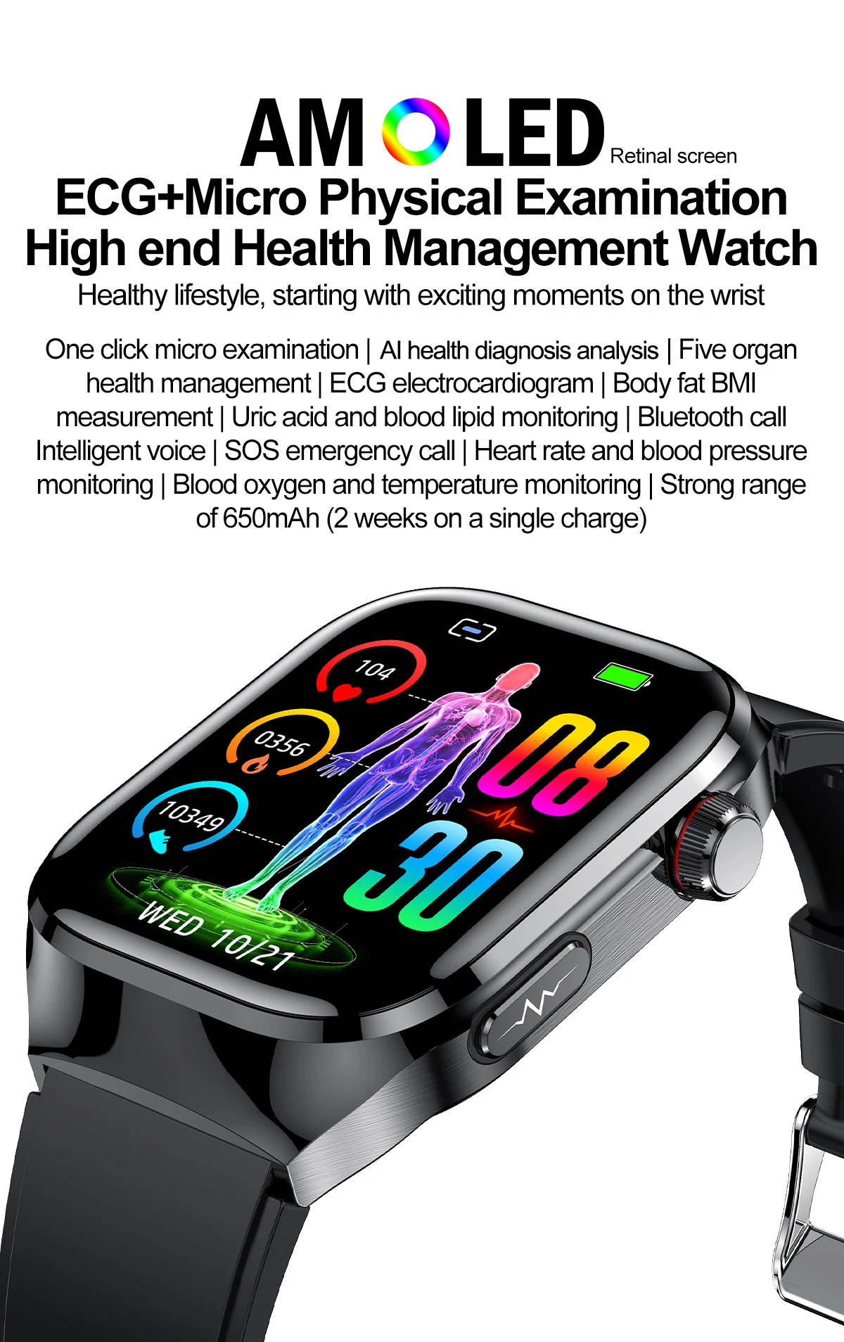 2025New Micro Physical Examination Smart Watch For Men Uric Acid Body Fat Five Organ Health Watches Bluetooth Call SmartBracelet
