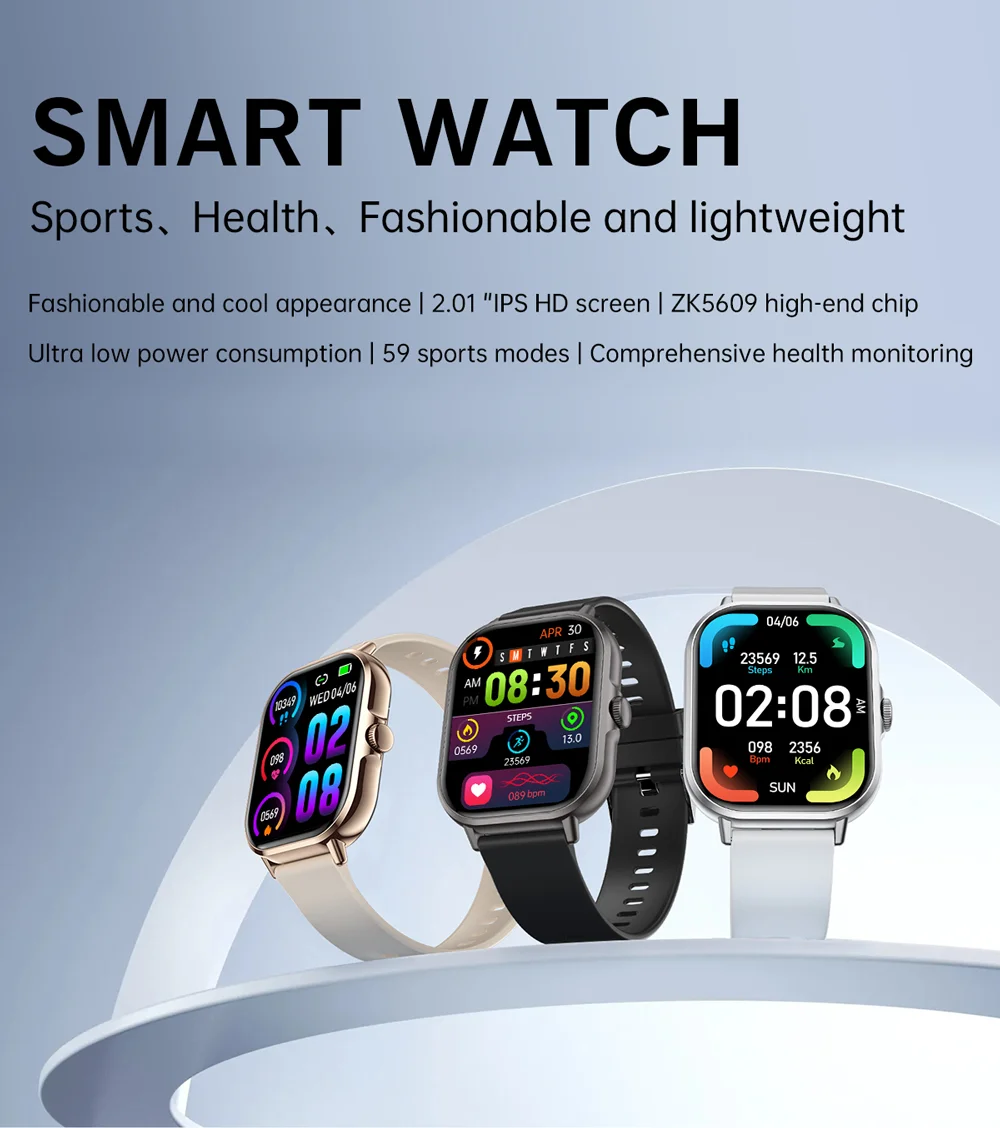 2025 2.01'' Smart Watch Bluetooth Call Play Music Smartwatch Fitness Clock Sport Waterproof Watches for Men Women iPhone Android