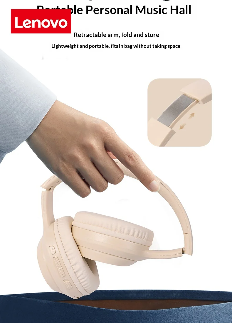 Lenovo Wireless Bluetooth Over-Ear Headphones HiFi High-Definition Sound Quality Noise Cancellation Ideal for Work Travel Gift