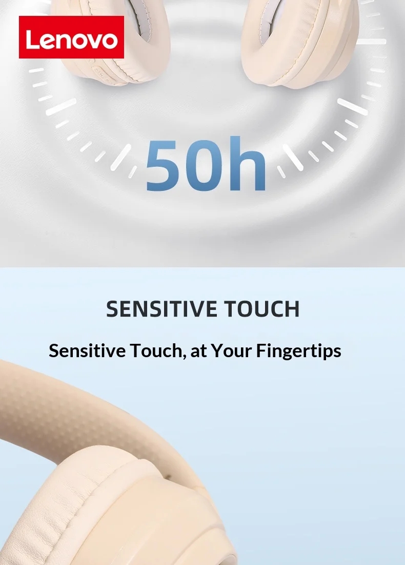 Lenovo Wireless Bluetooth Over-Ear Headphones HiFi High-Definition Sound Quality Noise Cancellation Ideal for Work Travel Gift