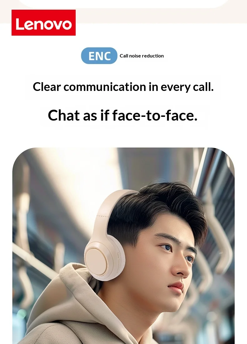 Lenovo Wireless Bluetooth Over-Ear Headphones HiFi High-Definition Sound Quality Noise Cancellation Ideal for Work Travel Gift