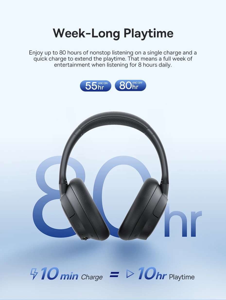 Baseus Bowie H1s Wireless Headphones Bluetooth 5.4 Noise Canceling 46dB Over Ear Headset Hi-Res Spatial Audio Earphone 120H Time