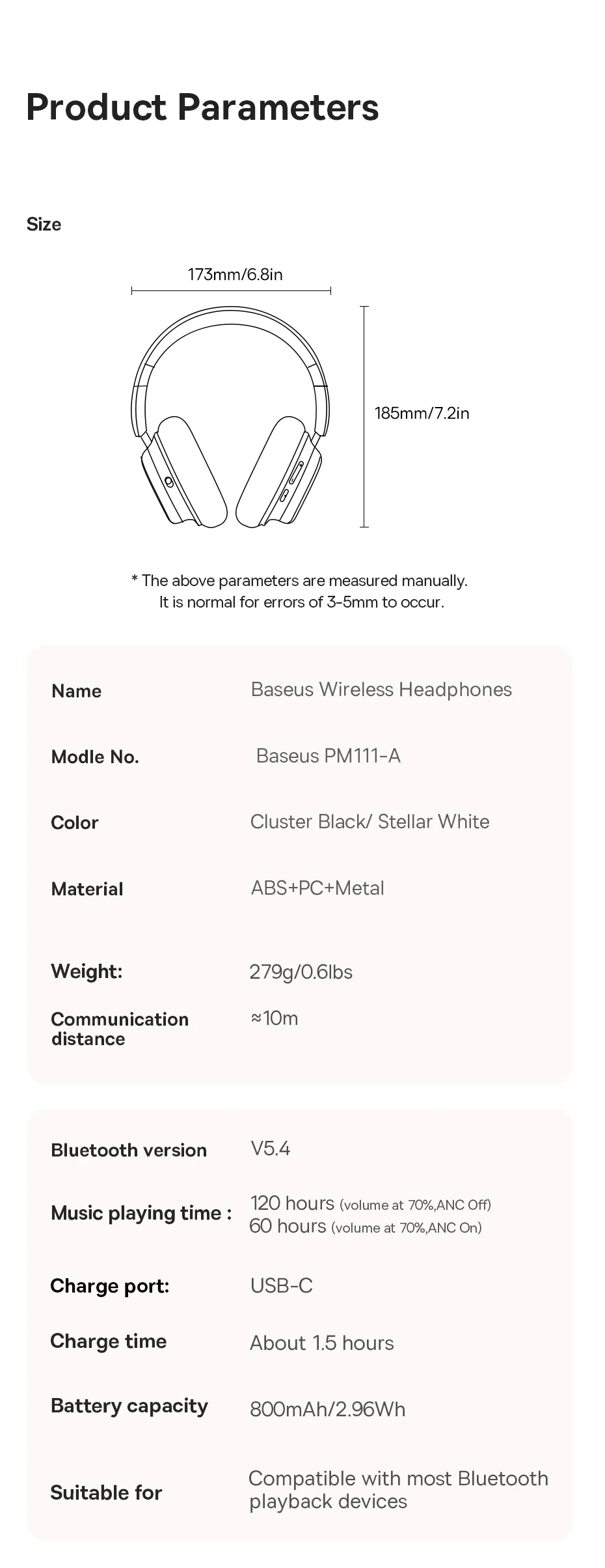 Baseus Bowie H1s Wireless Headphones Bluetooth 5.4 Noise Canceling 46dB Over Ear Headset Hi-Res Spatial Audio Earphone 120H Time