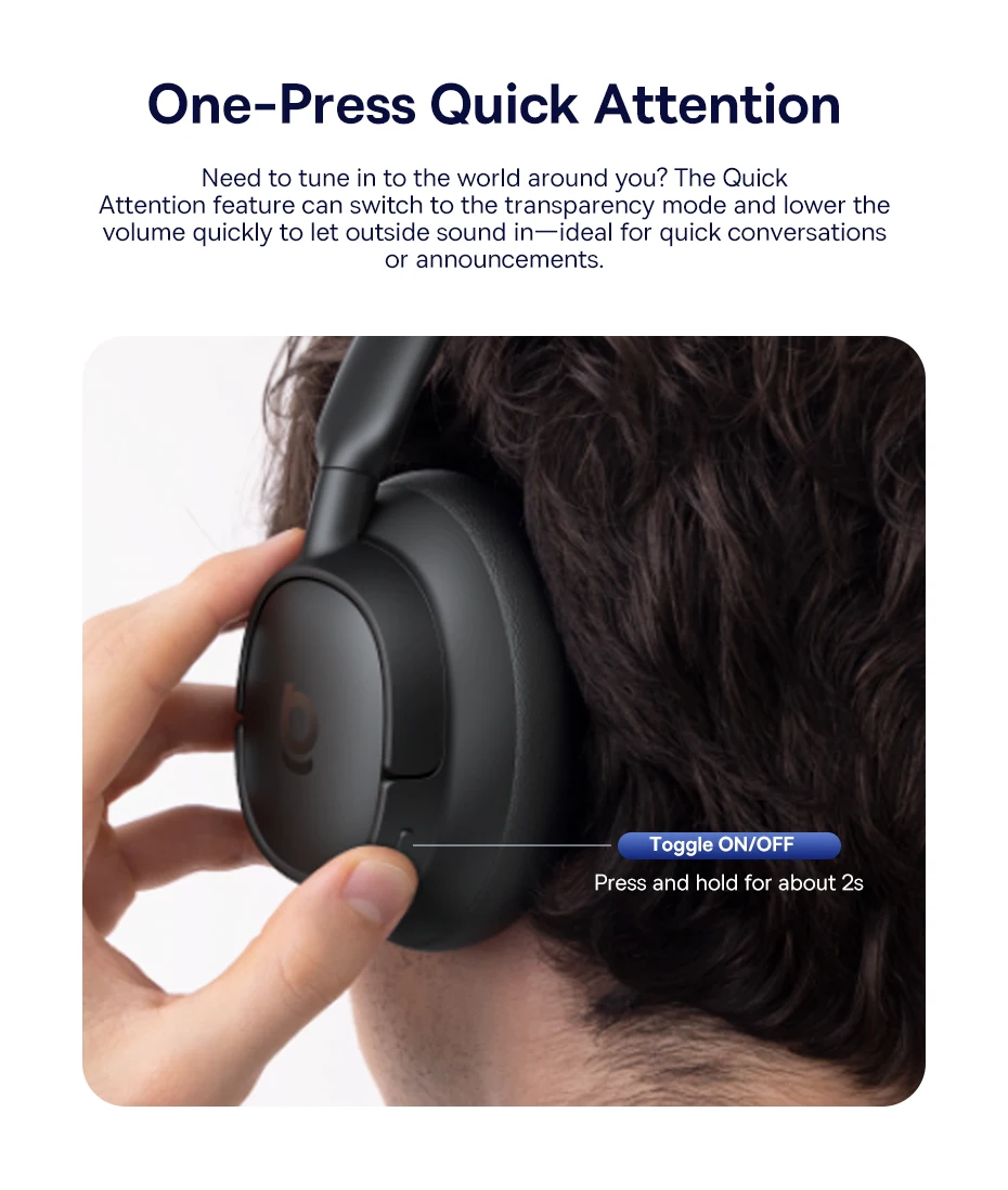 Baseus Bowie H1s Wireless Headphones Bluetooth 5.4 Noise Canceling 46dB Over Ear Headset Hi-Res Spatial Audio Earphone 120H Time