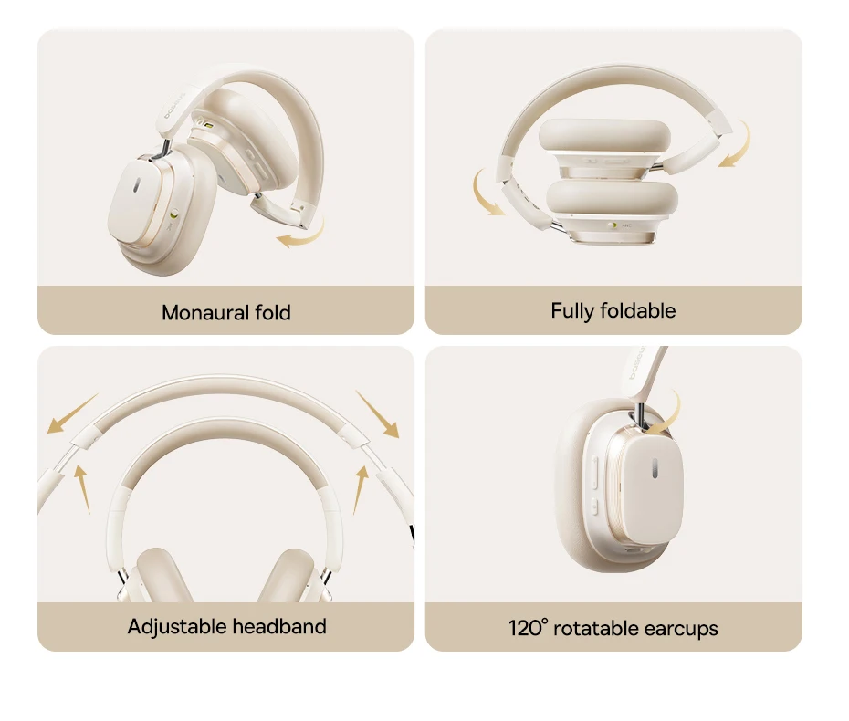 Baseus Bowie H1s Wireless Headphones Bluetooth 5.4 Noise Canceling 46dB Over Ear Headset Hi-Res Spatial Audio Earphone 120H Time