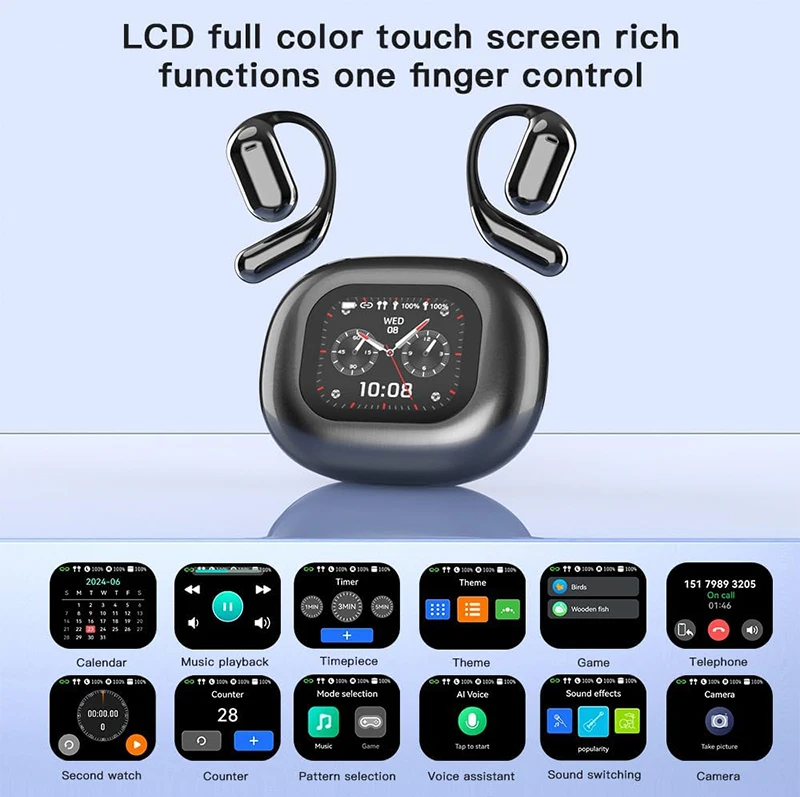 UYUXIO AI Translating Earphone OWS Real Time Translation Earbuds with 144 Languages Ear Buds with LCD Touch Screen Headphone