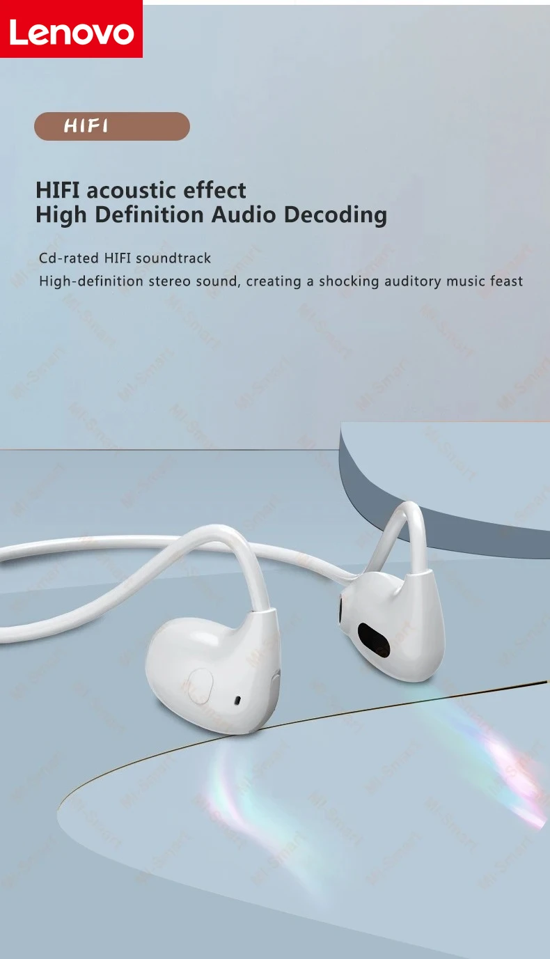 Lenovo Bluetooth 5.3 Stereo Over-Ear Sports Headphones with Microphone, Wireless Bone Conduction, Waterproof