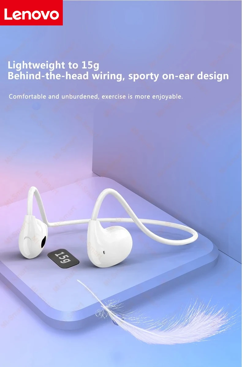 Lenovo Bluetooth 5.3 Stereo Over-Ear Sports Headphones with Microphone, Wireless Bone Conduction, Waterproof