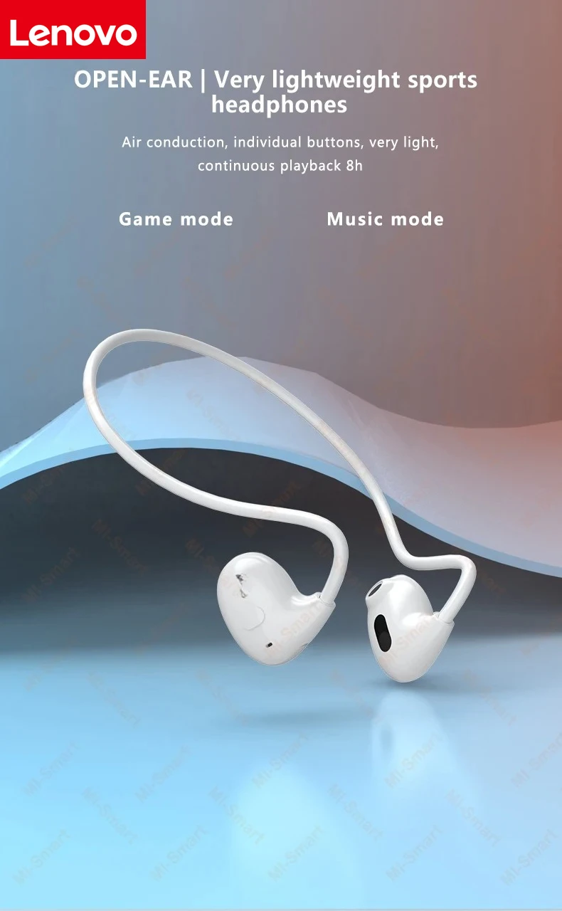 Lenovo Bluetooth 5.3 Stereo Over-Ear Sports Headphones with Microphone, Wireless Bone Conduction, Waterproof