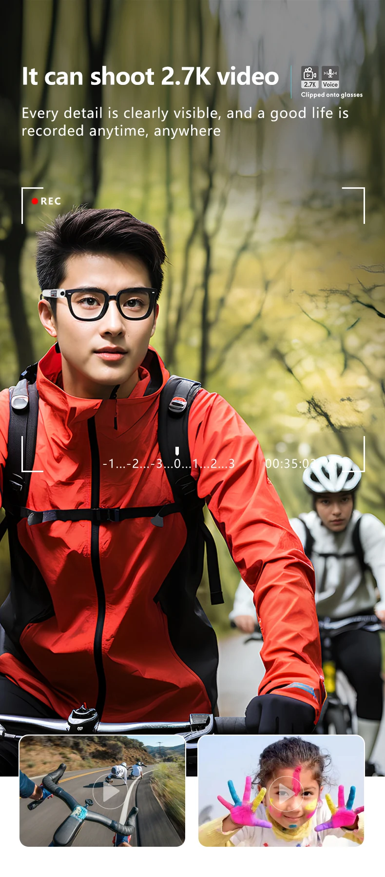 Lenovo 4K Mini FPV Eyeglasses Video Shooting Micro-camera HD WiFi Intelligent Video&Sound Recording WiFi APP