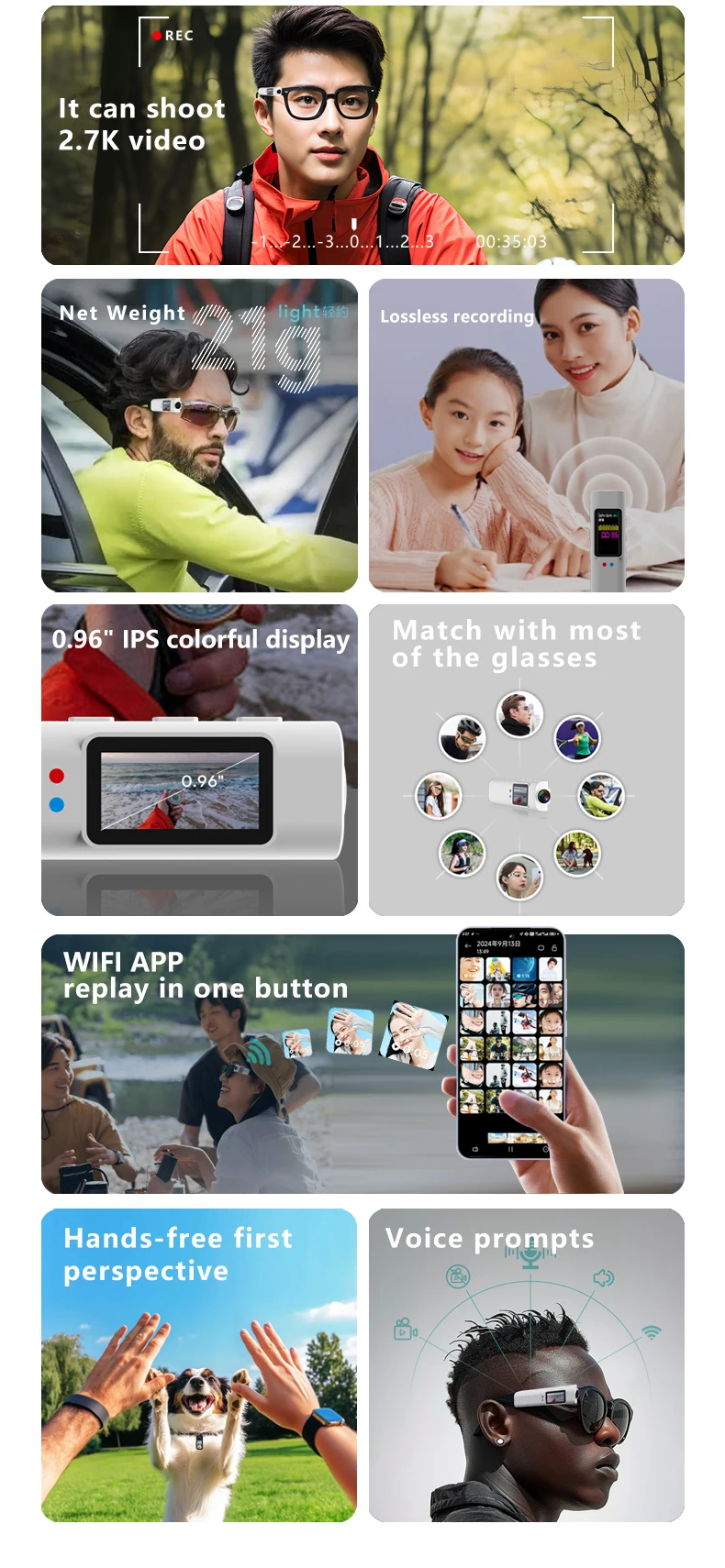 Lenovo 4K Mini FPV Eyeglasses Video Shooting Micro-camera HD WiFi Intelligent Video&Sound Recording WiFi APP