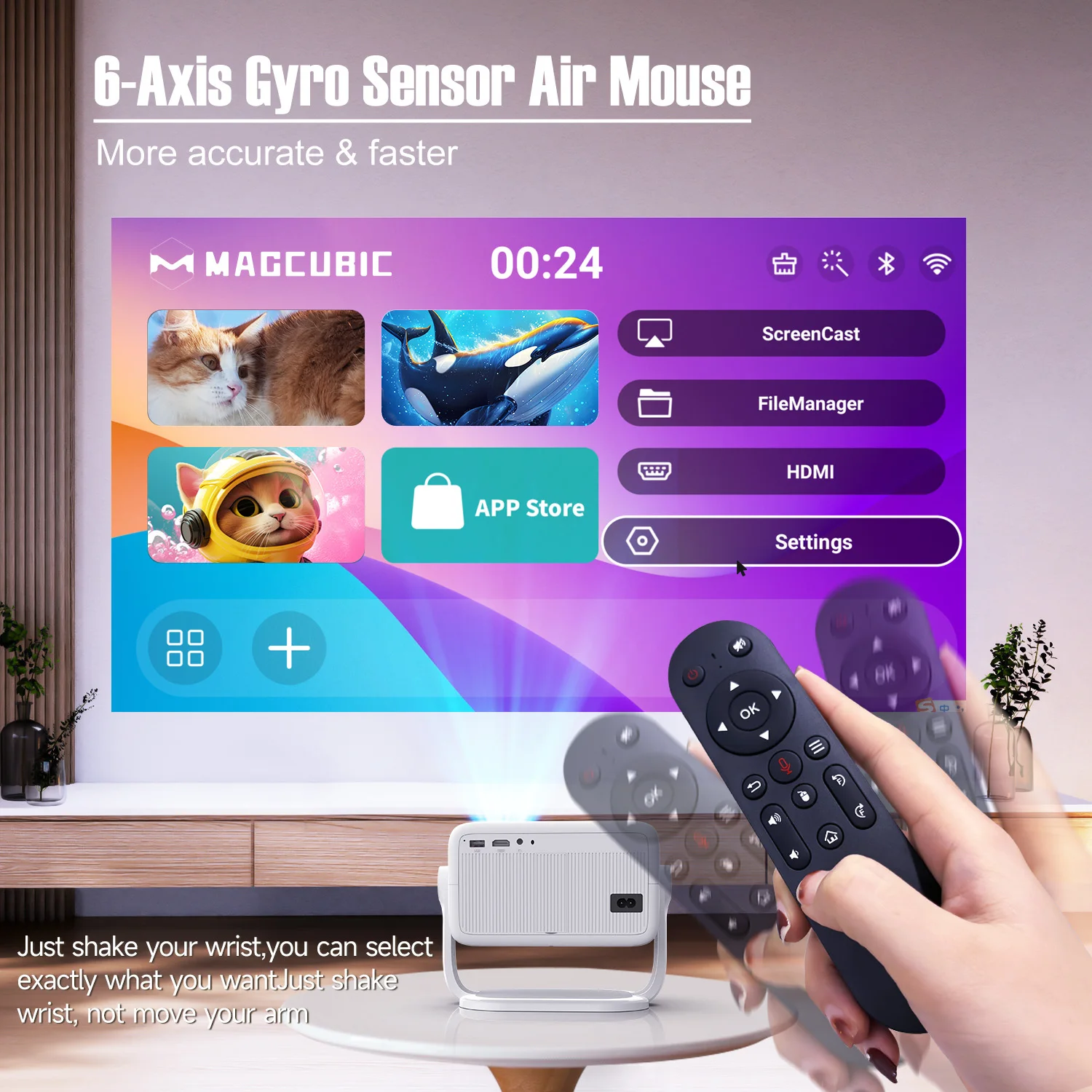 Magcubic Native 1080P 650ANSI 8K Android14 L018 Projector With Auto Keystone Correction Focus Wifi6 BT5.2