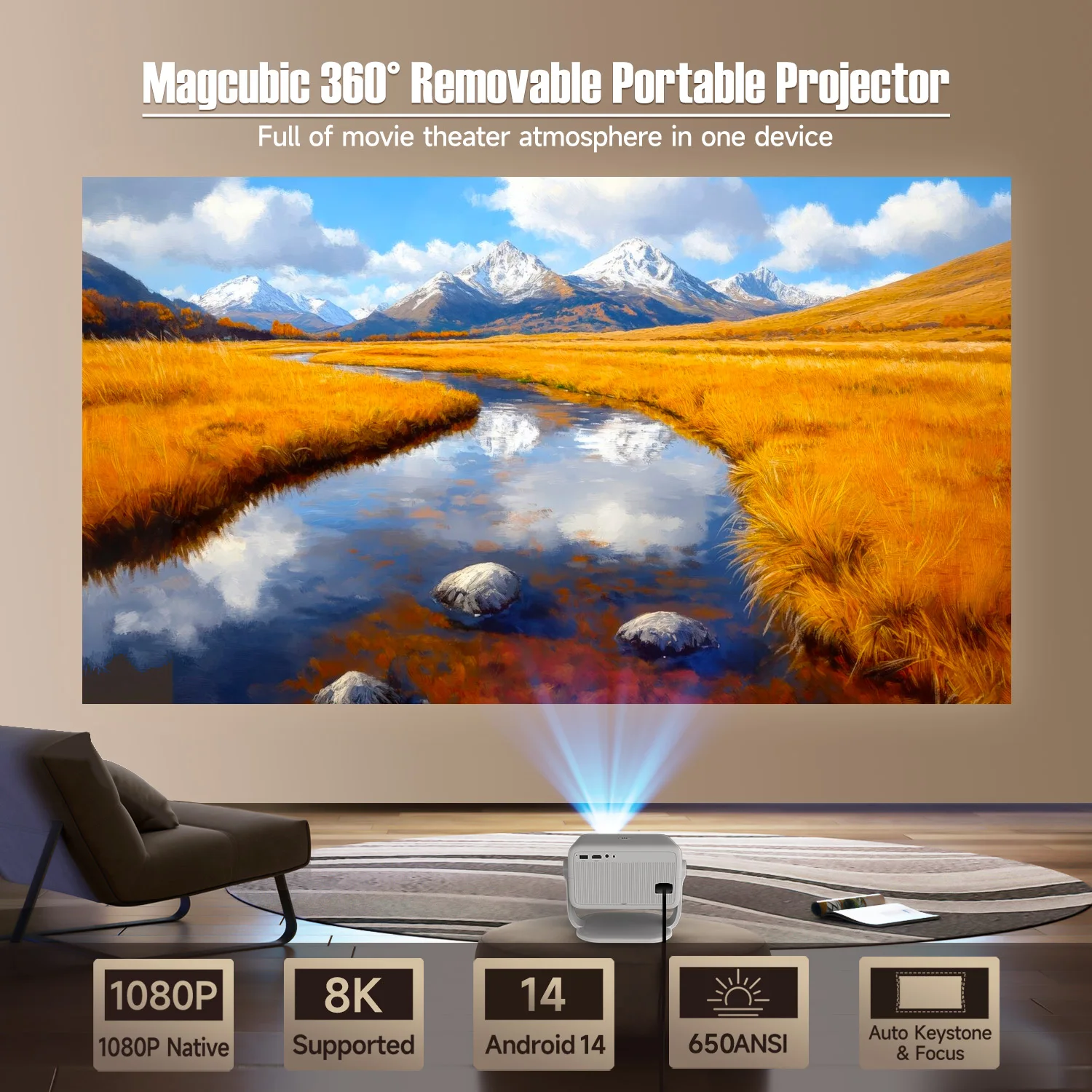 Magcubic Native 1080P 650ANSI 8K Android14 L018 Projector With Auto Keystone Correction Focus Wifi6 BT5.2