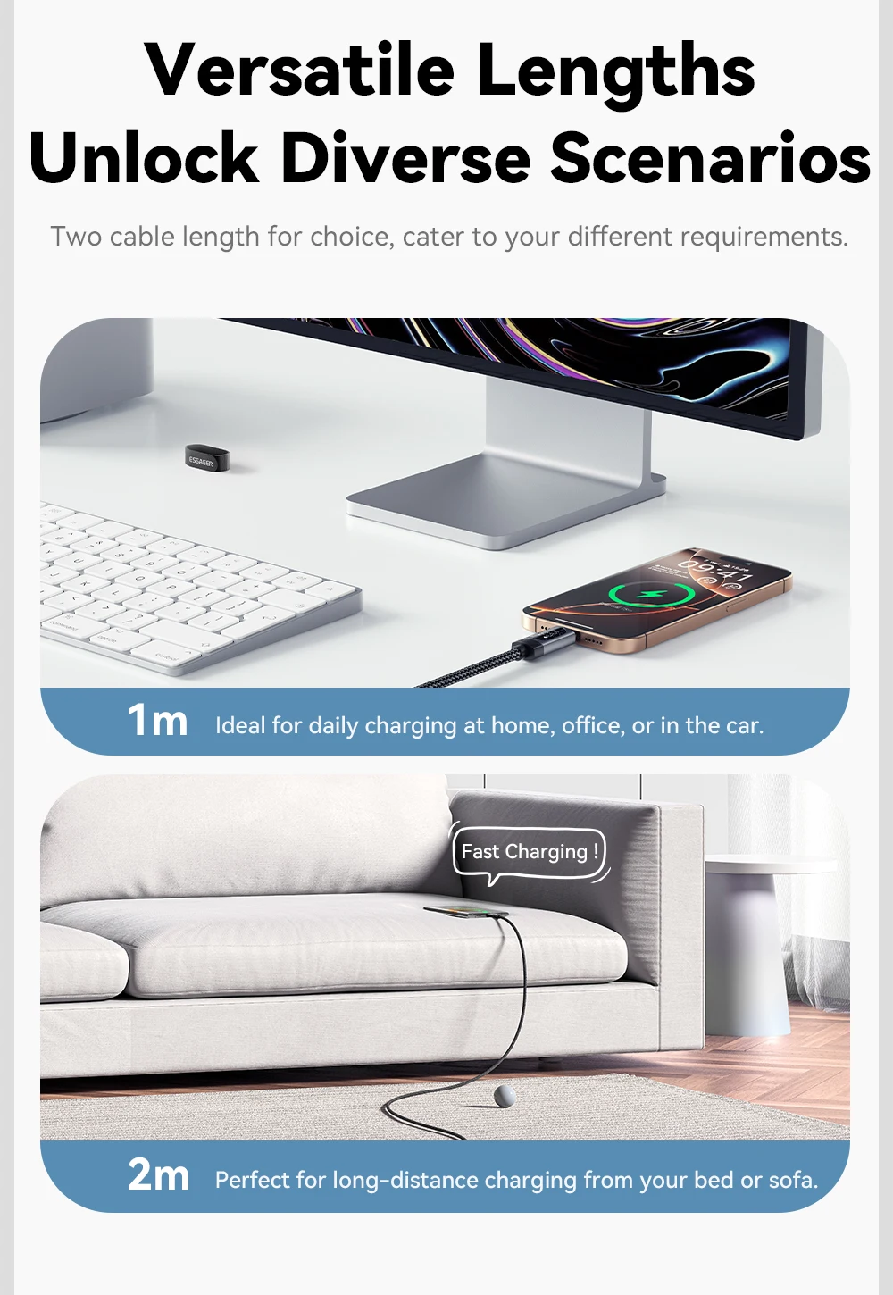 Essager Digital Dispaly USB C Cable For iPhone 17 16 15 Xiaomi Huawei 100W PD Fast Charging For Macbook iPad Type C to C Cable