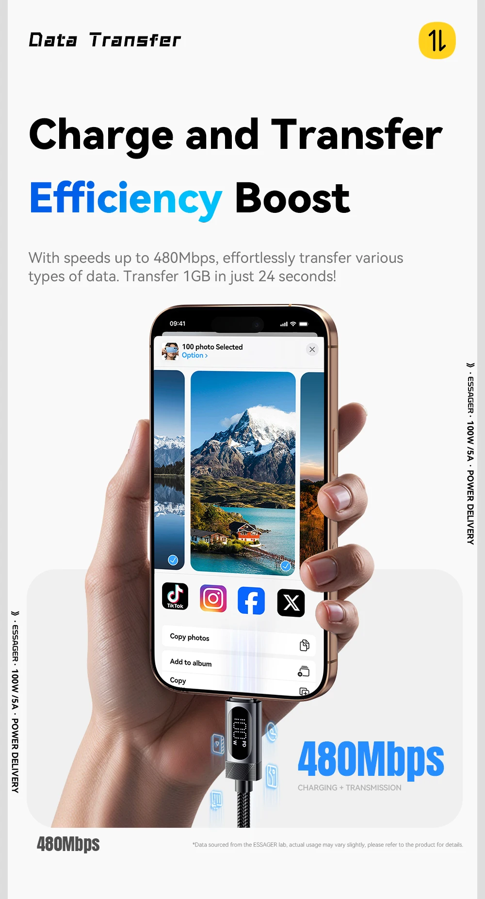 Essager Digital Dispaly USB C Cable For iPhone 17 16 15 Xiaomi Huawei 100W PD Fast Charging For Macbook iPad Type C to C Cable