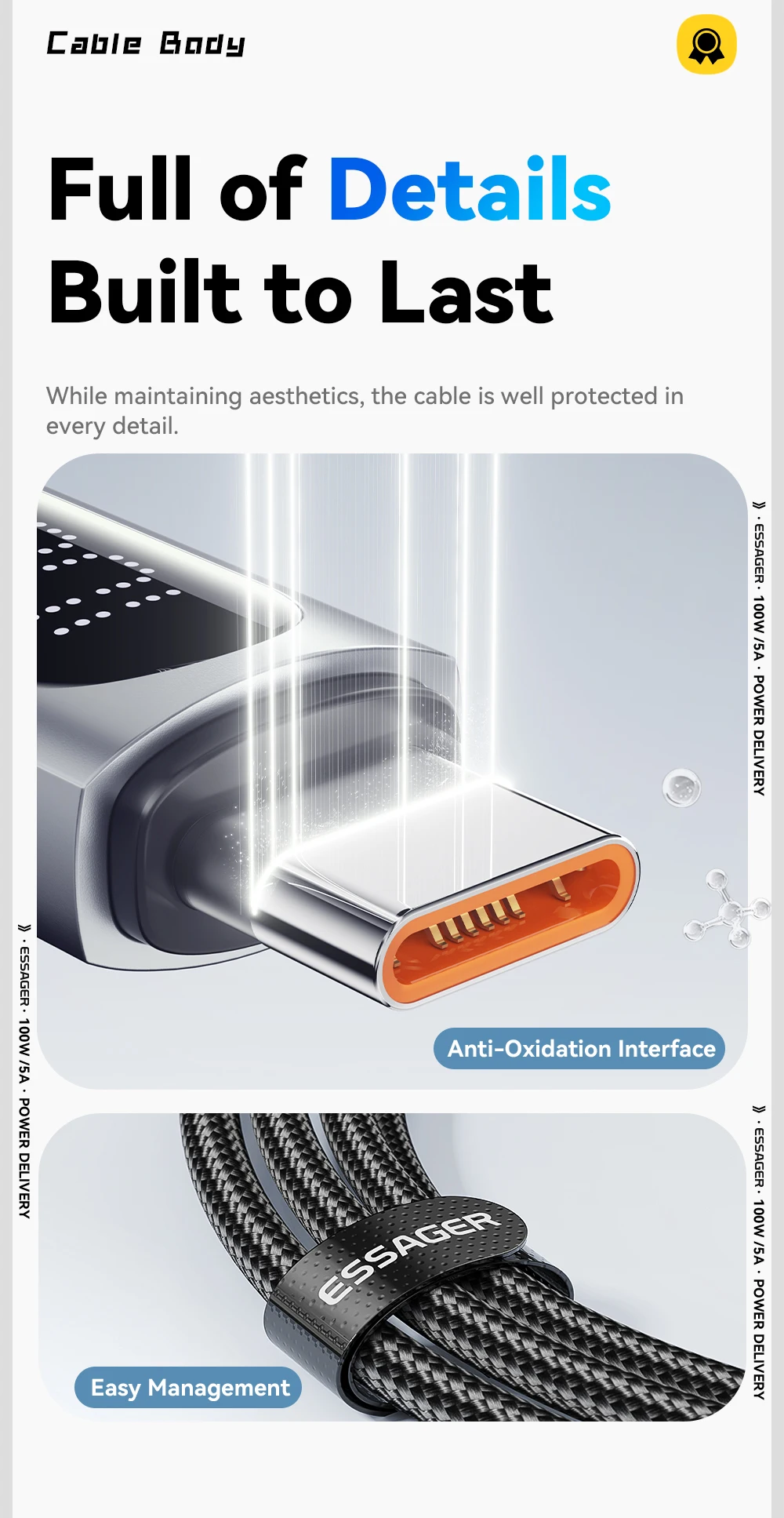 Essager Digital Dispaly USB C Cable For iPhone 17 16 15 Xiaomi Huawei 100W PD Fast Charging For Macbook iPad Type C to C Cable