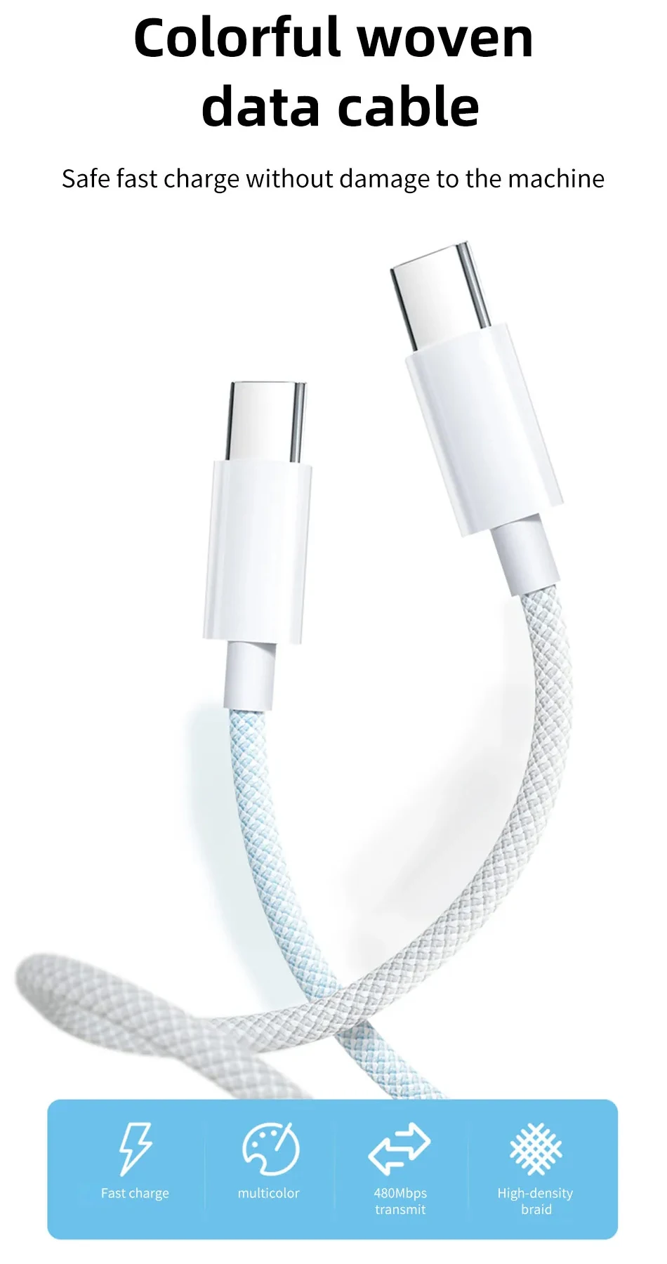 60W 6A USB Type C to Type C Cable Data Line For Iphone 15 16 Samsung Xiaomi Fast Charging USB C to C Cable Type C Data Charger