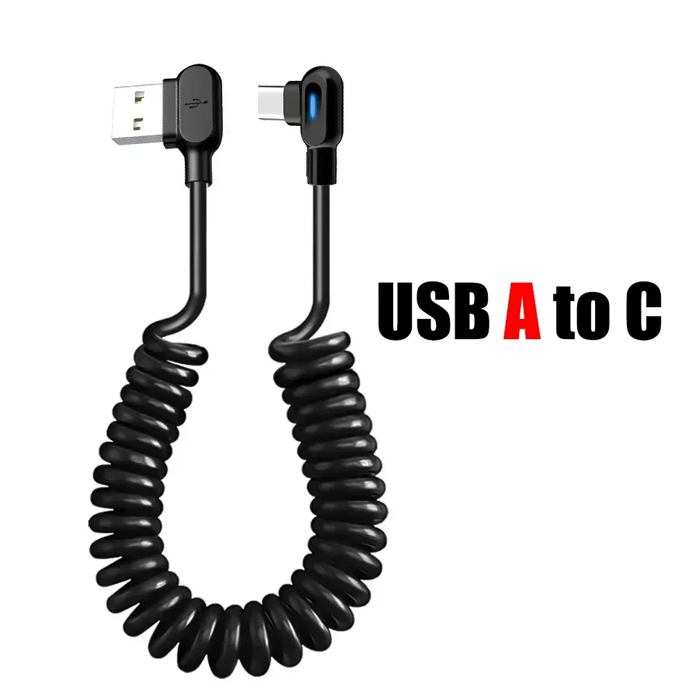 120W 6A USB C Fast Charging Cable Elbow Stretch Spring Data Cord For iPhone Samsung Xiaomi Huawei Phone Car Charge Type C Cable