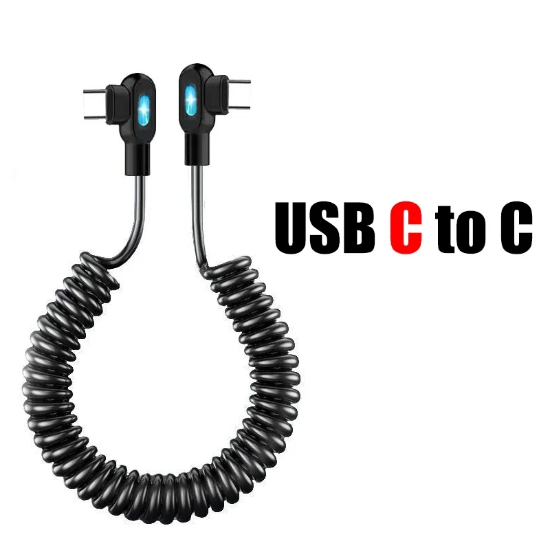 120W 6A USB C Fast Charging Cable Elbow Stretch Spring Data Cord For iPhone Samsung Xiaomi Huawei Phone Car Charge Type C Cable