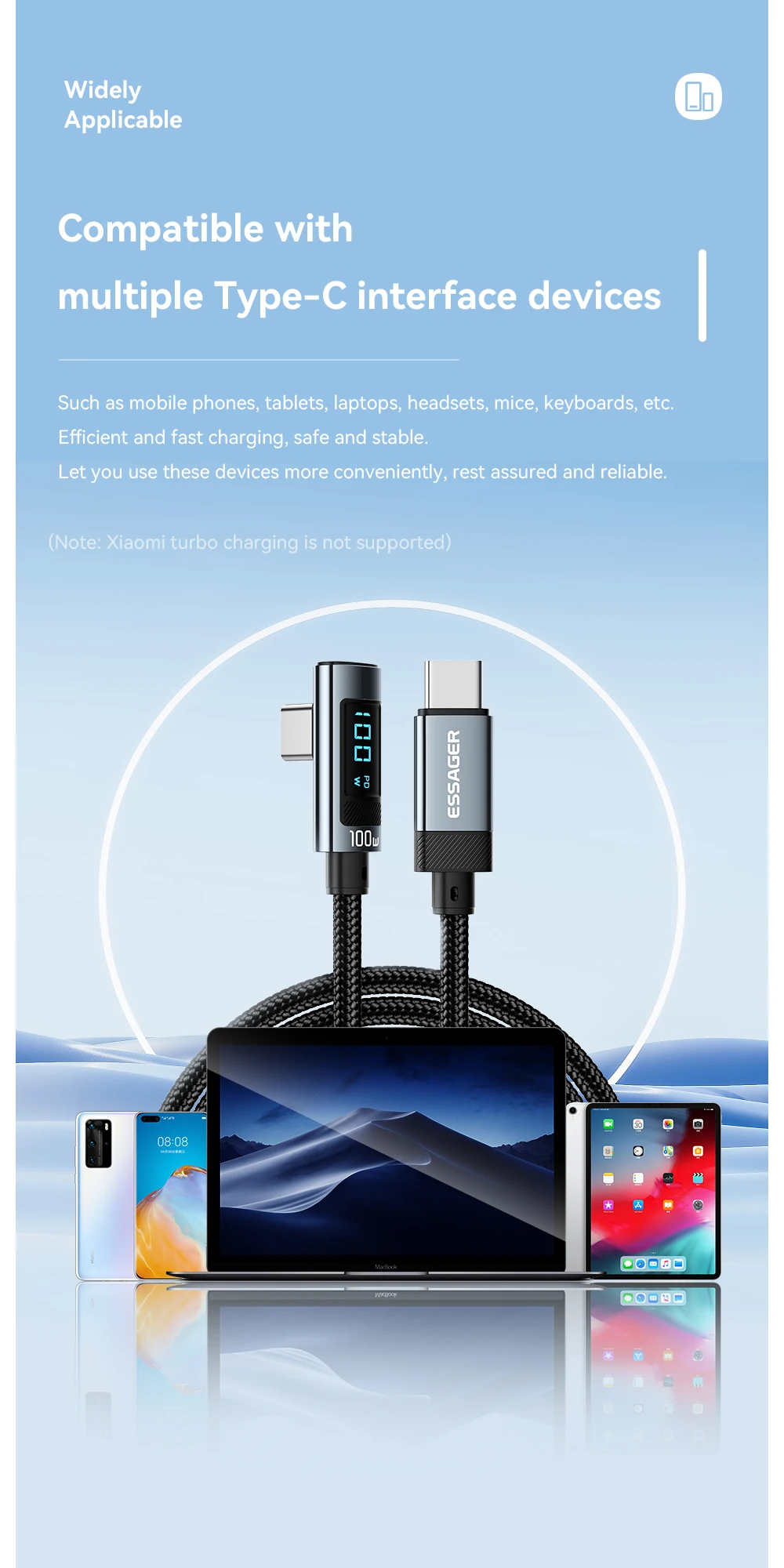 Essager PD100W USB C to Type C Cable Fast Charging Cable 90 Degree Elbow With Display For Iphone 15 Huawei Samsung Macbook Pro