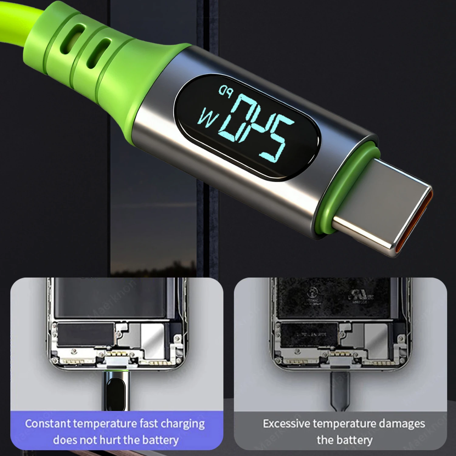 240W Super Fast Charging Cables USB A To Type C Dual C Charger Wire LED Digital Display Cord for IPhone Samsung Xiaomi Google