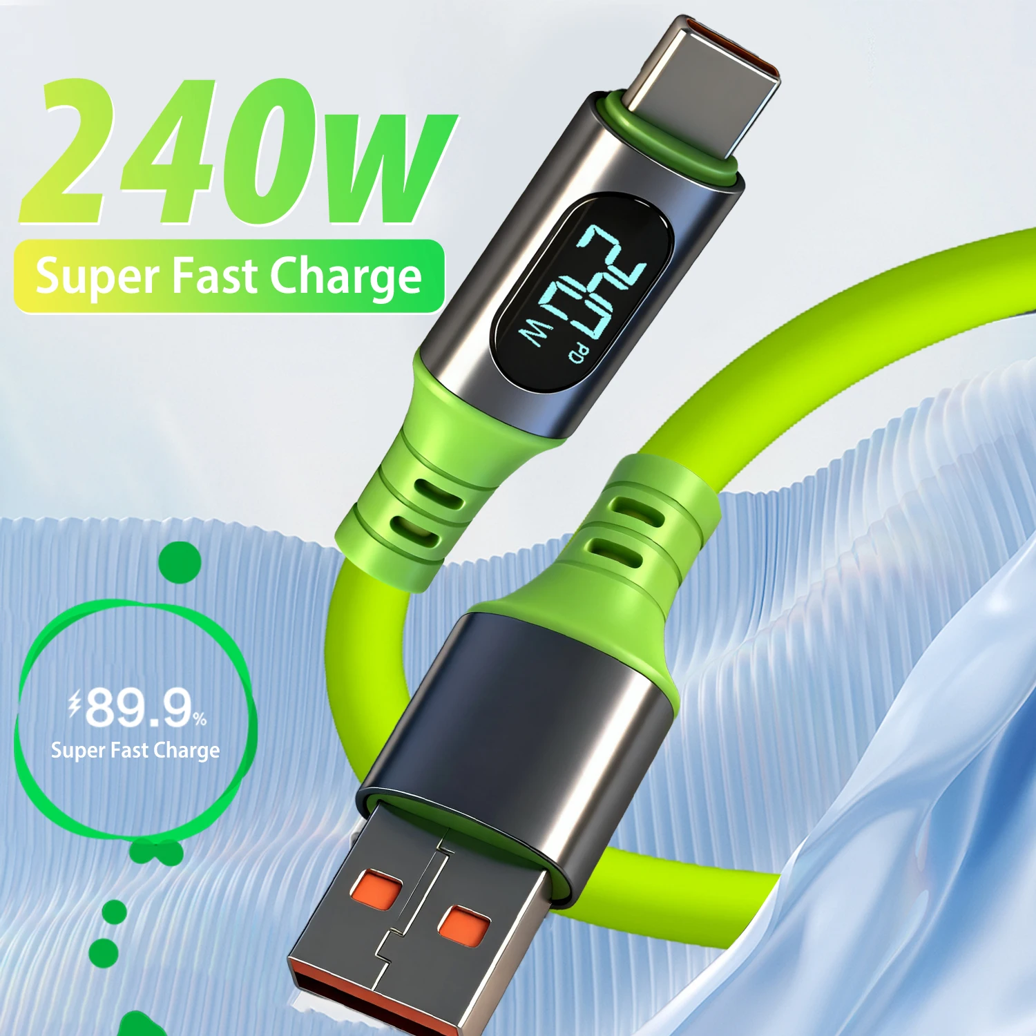240W Super Fast Charging Cables USB A To Type C Dual C Charger Wire LED Digital Display Cord for IPhone Samsung Xiaomi Google