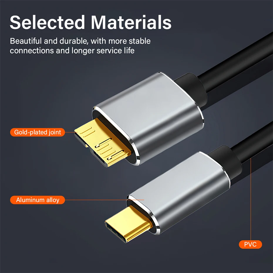 External Hard Drive Cable USB 3.0 Type C To Micro B Male Adapter For Toshiba Seagate WD Lenovo PC Laptop HDD Disk Data Sync Cord