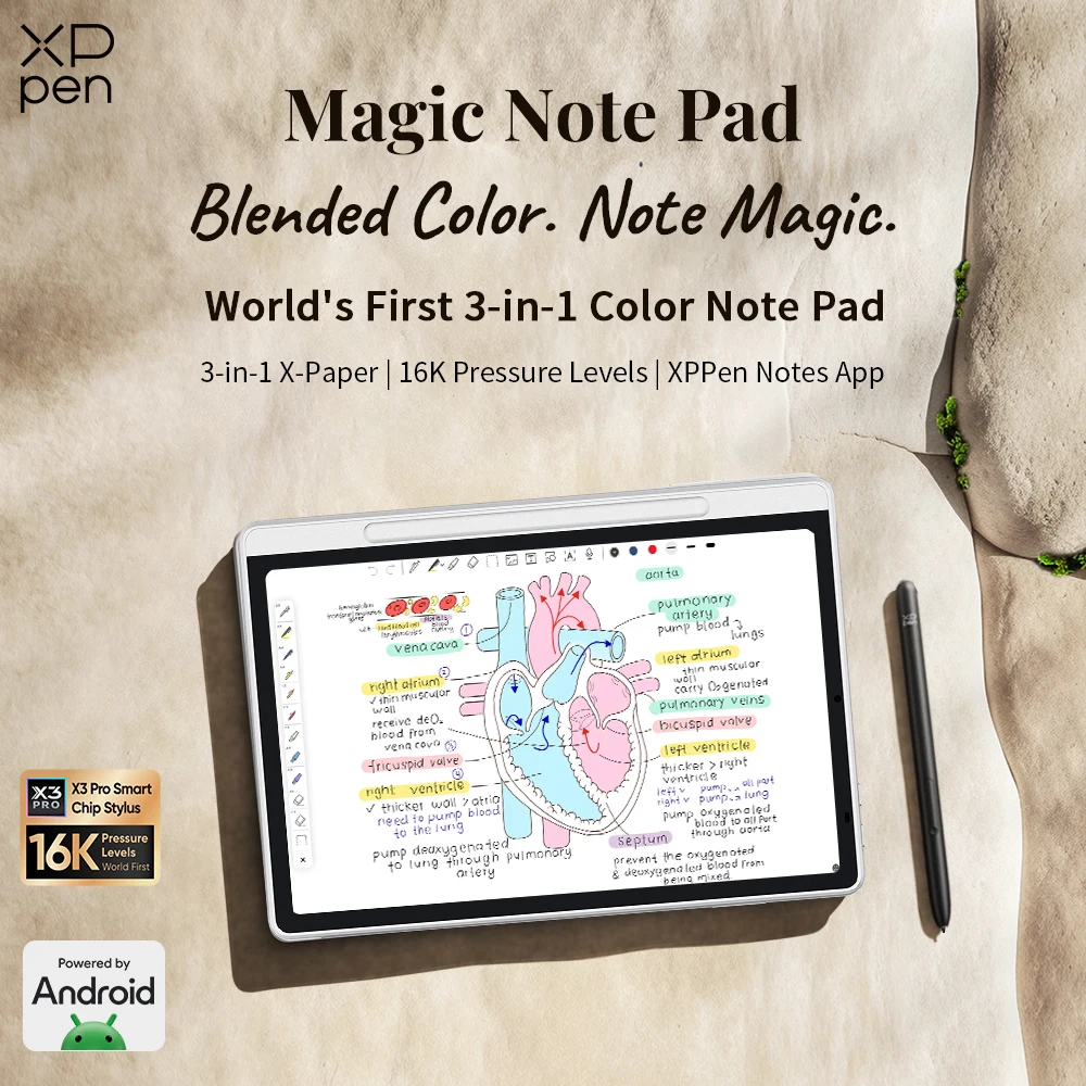 XPPen Magic Note Pad Android 14 White Graphic Tablet Business Digital Writing Notebook Pad 3-in-1 Color Ink Paper E-book Reader