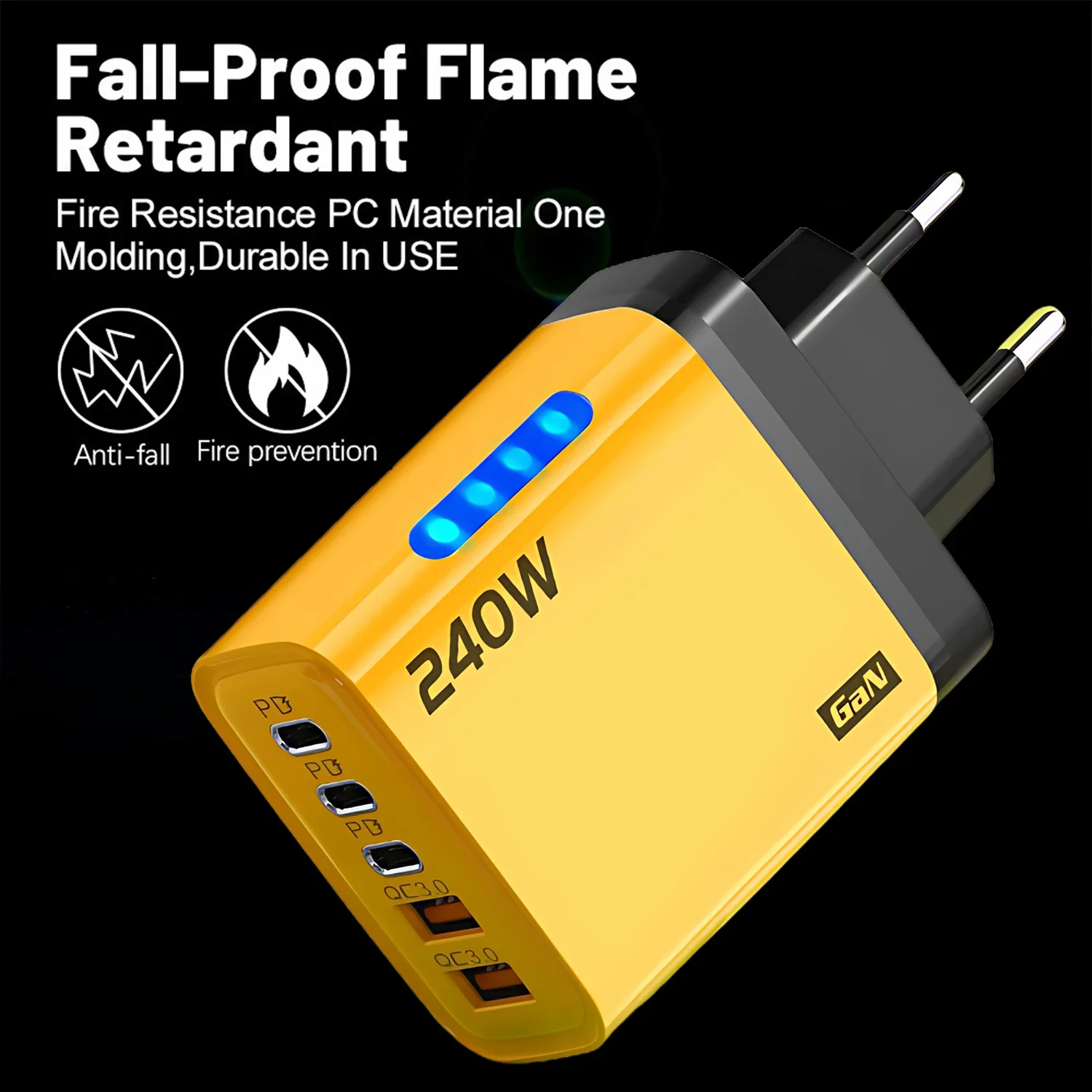 5 in 1 GaN Desktop Charger 240W Fast Charging Adapter For iPhone 17 16 15Pro Samsung 10A USB To Type C Cable 3PD 2USB Charger