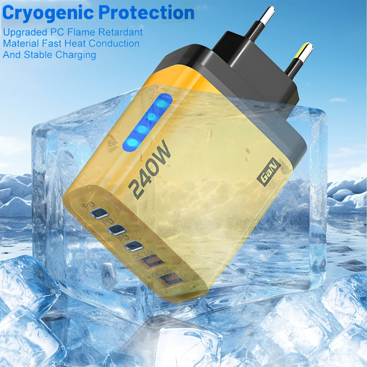 5 in 1 GaN Desktop Charger 240W Fast Charging Adapter For iPhone 17 16 15Pro Samsung 10A USB To Type C Cable 3PD 2USB Charger