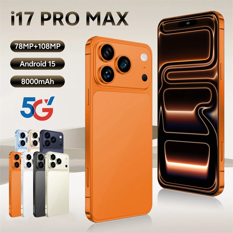 HD 4K Android 15 New i17 Pro Max 7.3 inch Hot 2026 Battery 4G 5G Dual Sim 12GB+512GB 8000mAh Card WiFi GPS