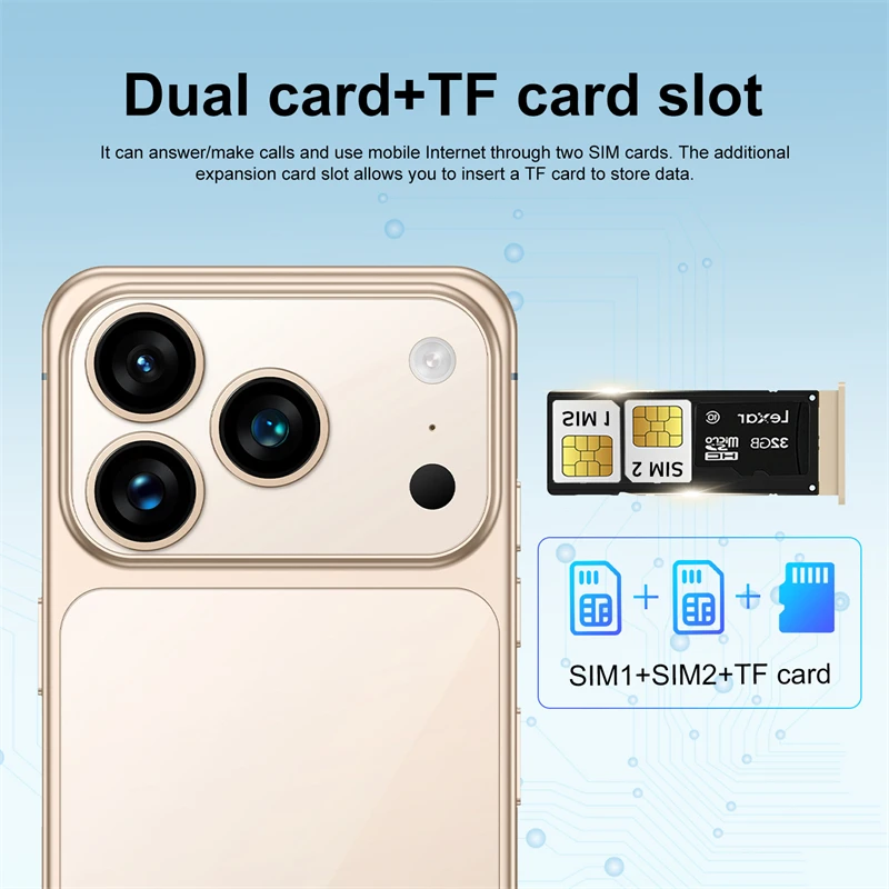 HD 4K Android 15 New i17 Pro Max 7.3 inch Hot 2026 Battery 4G 5G Dual Sim 12GB+512GB 8000mAh Card WiFi GPS