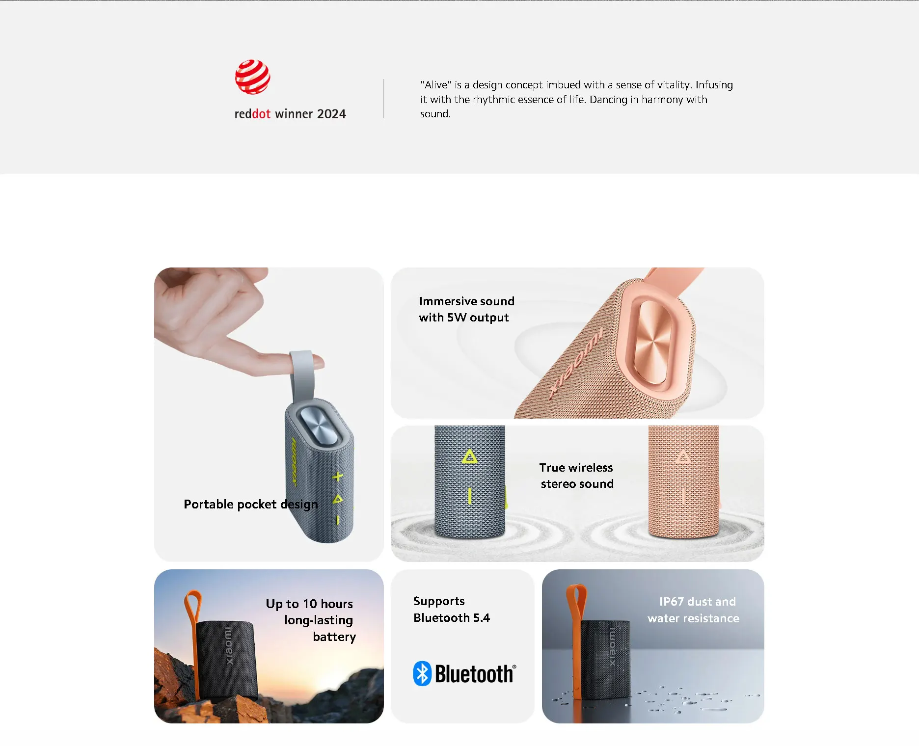 Xiaomi Sound Pocket IP67 Bluetooth 5.4 Portable Speaker TWS Stereo Combo 1000mAh 10-Hour Microphone