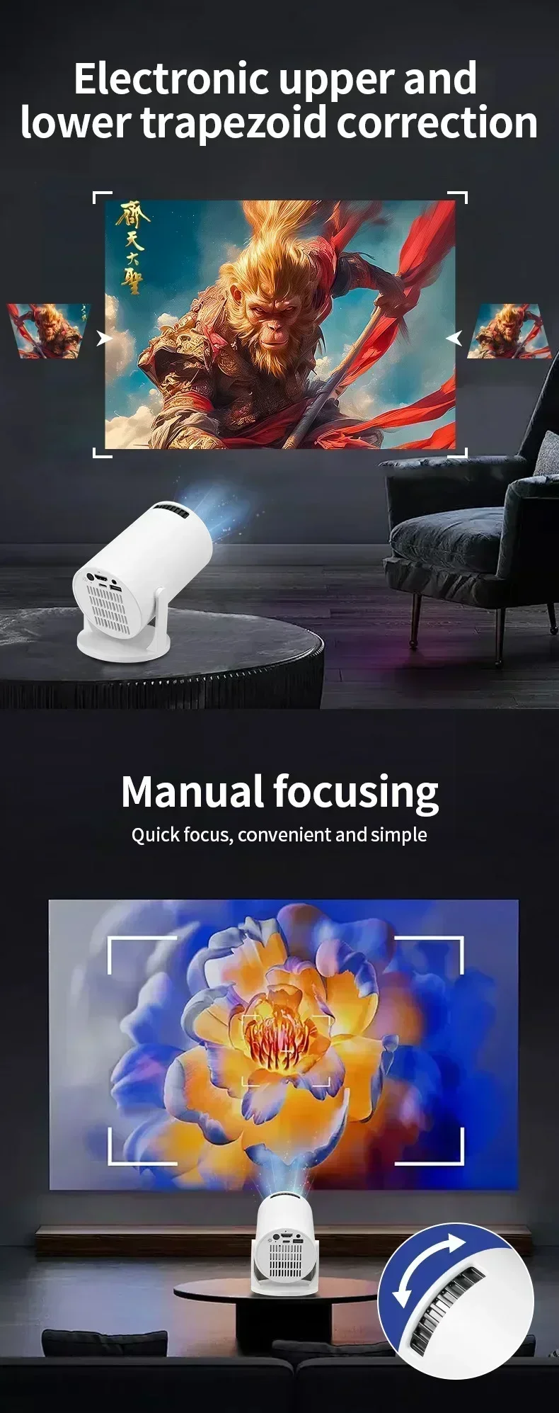 HY300 4K Android 11 Wifi6 290ANSI H713 BT5.0 1080P 1280*720P Cinema Outdoor Portable Projetor