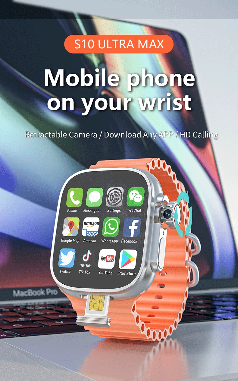GoldenSpike S10 Ultra Max Smartwatch 5G Android With 2.26'' Amoled Screen 800W Rotary Camera Simcard Slot Video Call