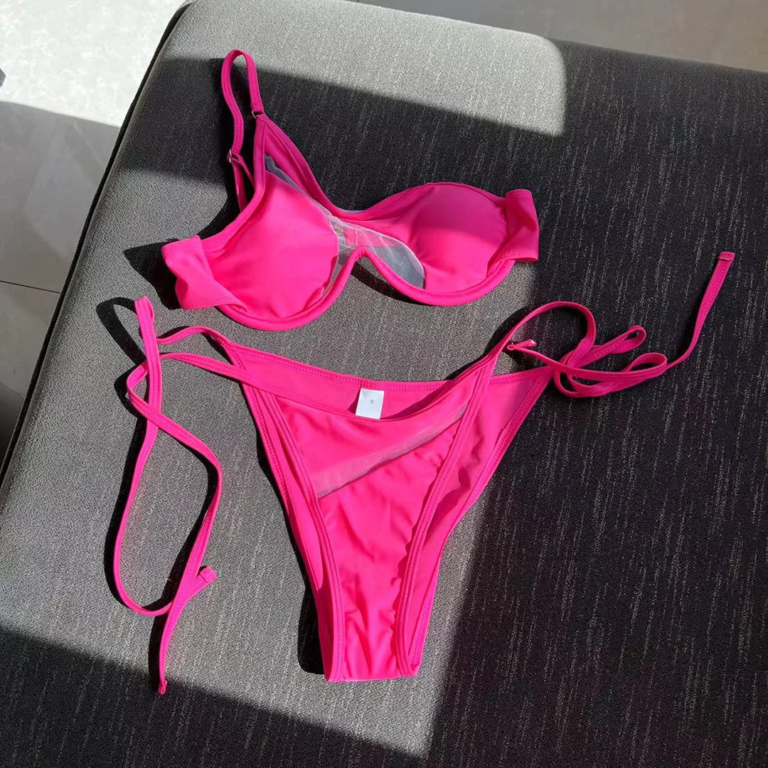 Sexy One Shoulder Underwired V-Bar Two-pieces Bikini set V4229