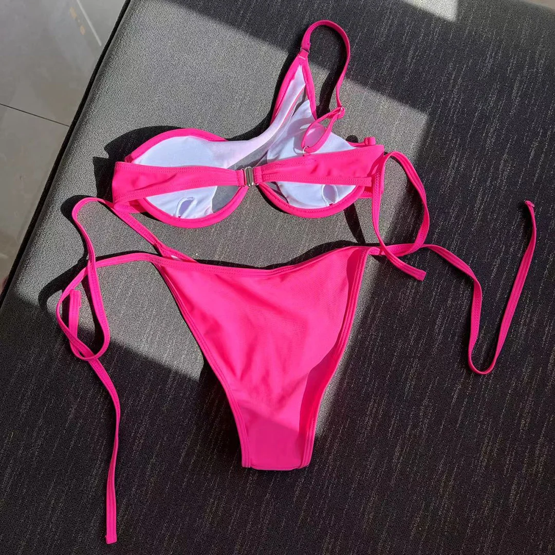 Sexy One Shoulder Underwired V-Bar Two-pieces Bikini set V4229