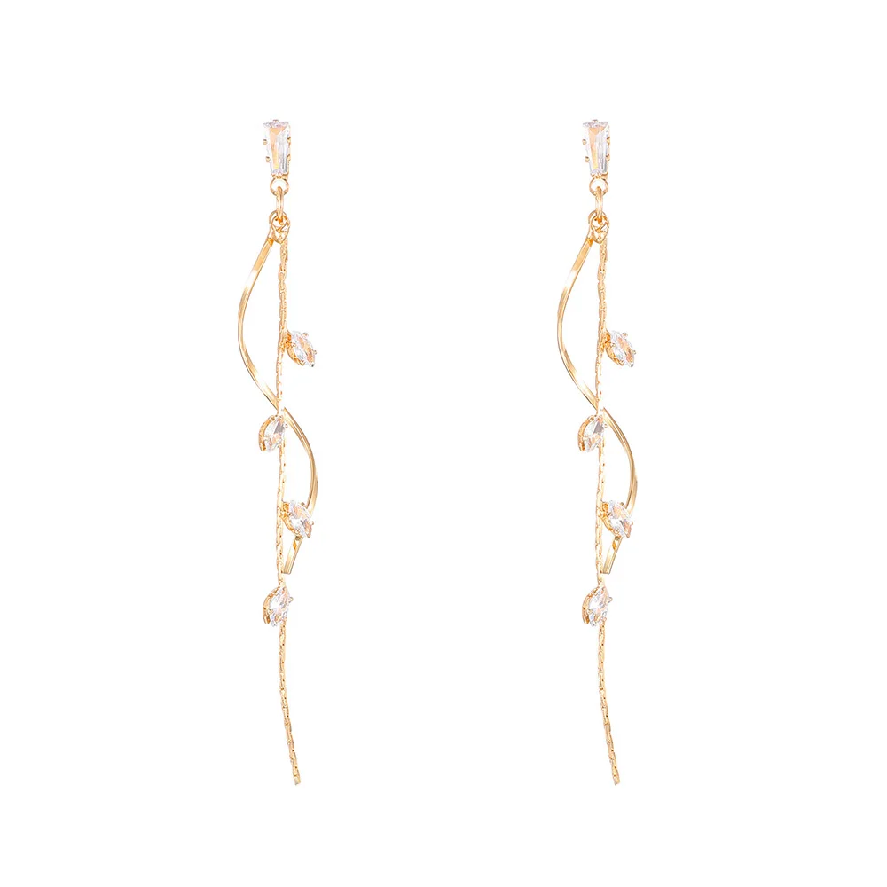 Korean Fashion Luxury Long Tassel Earrings For Women Ins Rotating Twisted Zircon Dangle Earings Gold Color Jewelry Gift KDE208